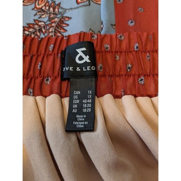 Womens Patchwork Midi Skirt Floral Plus Size 1X Boho Orange Coral Sheer Lined - Picture 5 of 6